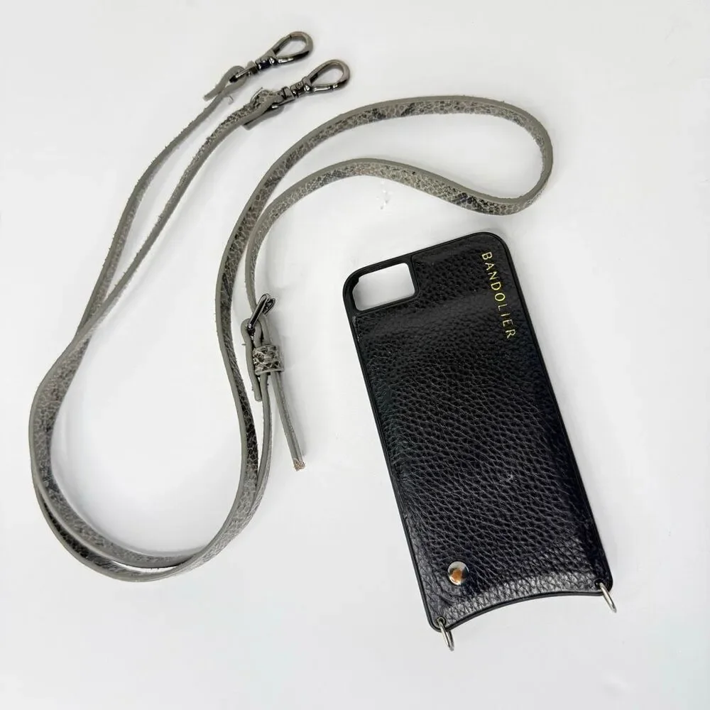 Bandolier Black Pebbled Leather Crossbody iPhone Case Snakeskin Strap w Dust Bag